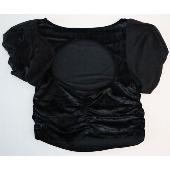 Free People Intimately OB1589236 Women's Sz S Black Velvet Cut-Out Back Crop Top - Picture 7 of 13